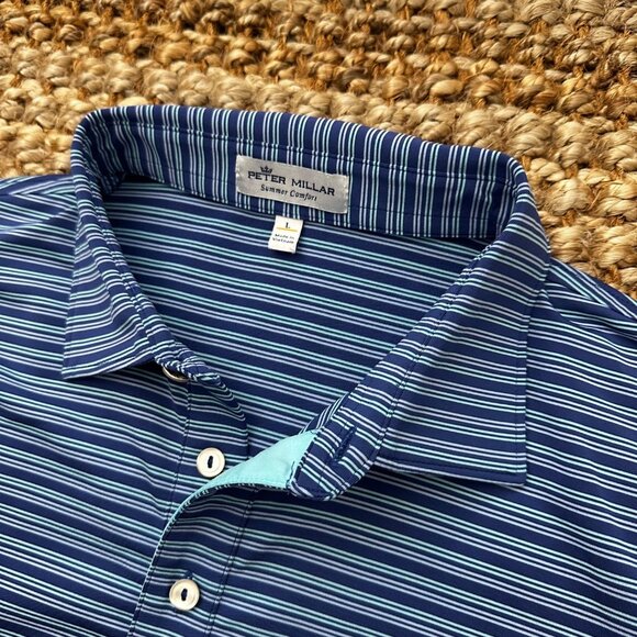 Peter Millar Summer Comfort Polo Shirt Blue (Large) Mens - Picture 1 of 6